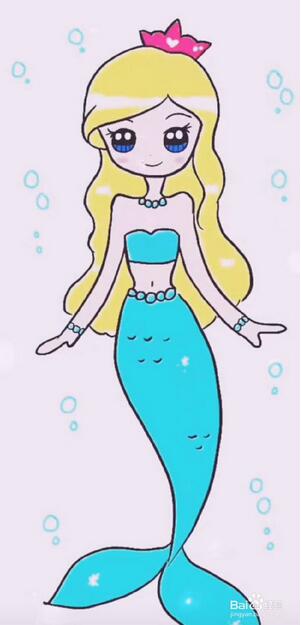 漂亮的美人鱼简笔画教程图片