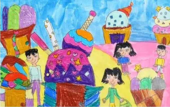 夏天冰淇淋儿童画图片 