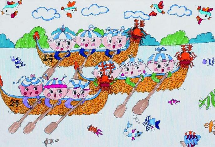 端午节赛龙舟儿童画作品欣赏