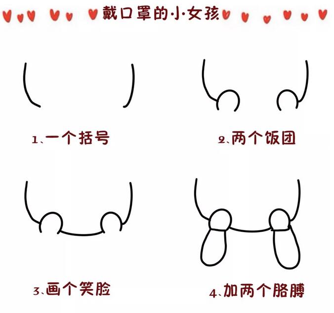 戴口罩的小女孩简笔画教程图片