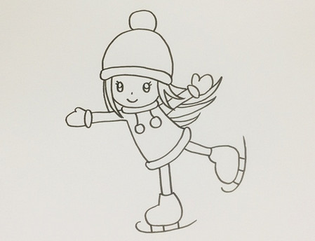 小女孩滑冰简笔画涂色