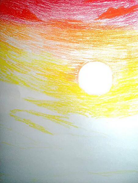 牛年主题儿童油画棒作品《耕牛晚归图》