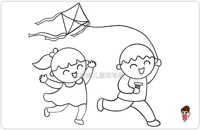 小孩放风筝儿童简笔画