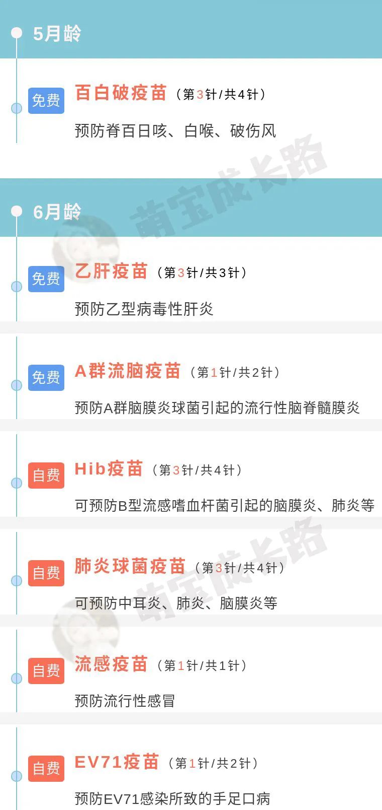 0-6岁婴儿疫苗接种时间表