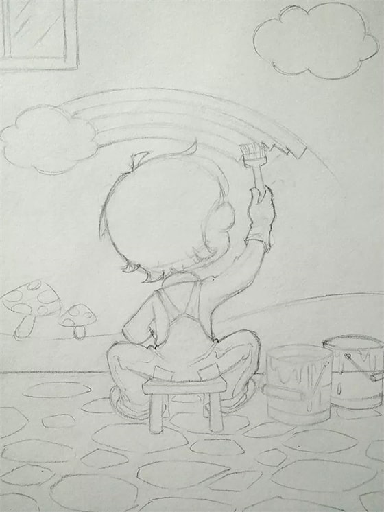 五一劳动节主题绘画《小小粉刷匠》