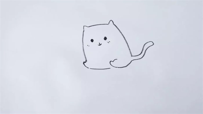 幼儿简笔画小猫钓鱼