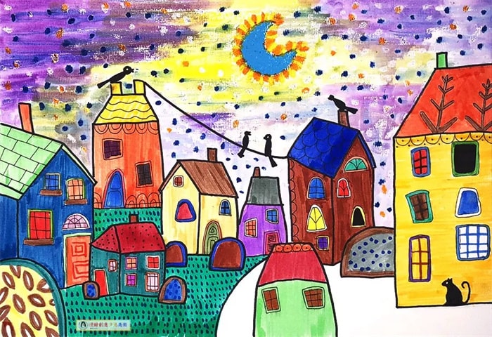 儿童画基础教程 渐变色画白昼与黑夜