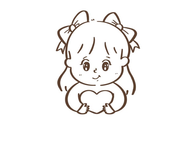 拿着爱心的可爱小女孩简笔画