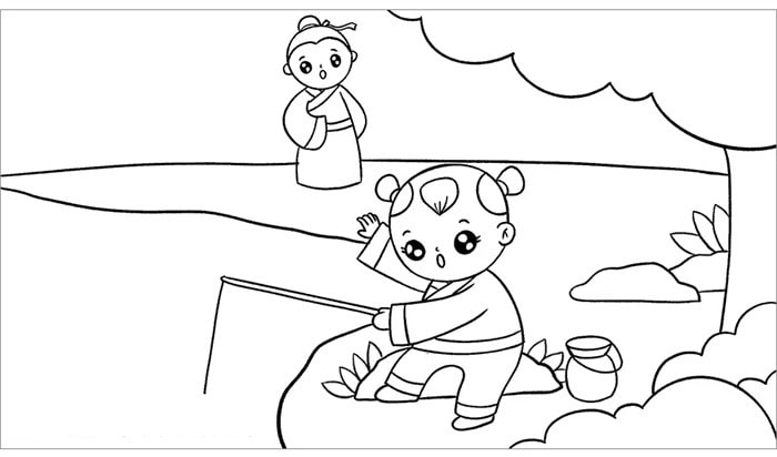小儿垂钓古诗配画
