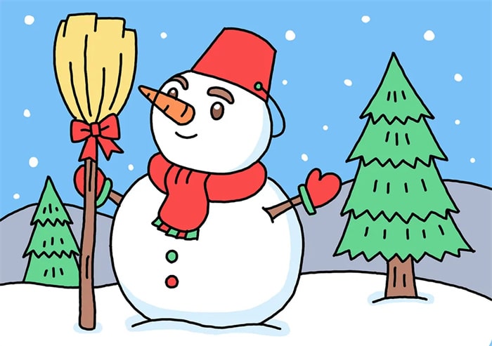 雪人简笔画儿童画彩色图片