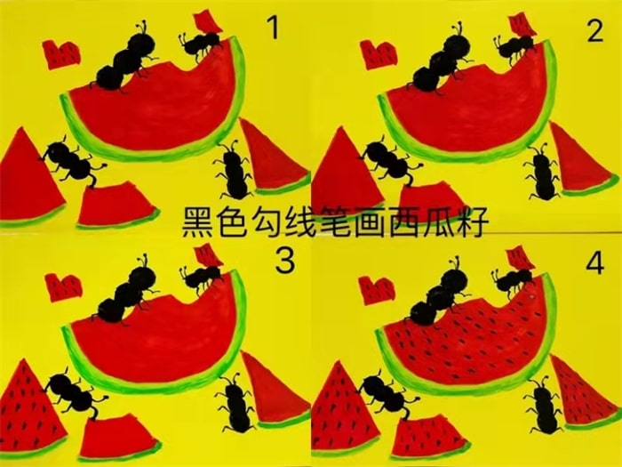 水粉画教程作品《小蚂蚁吃西瓜》