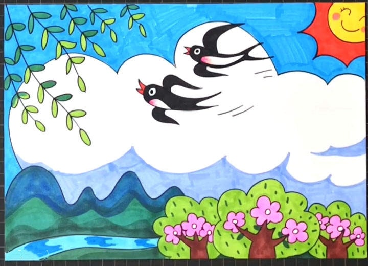 春天的风景简笔画儿童画图片