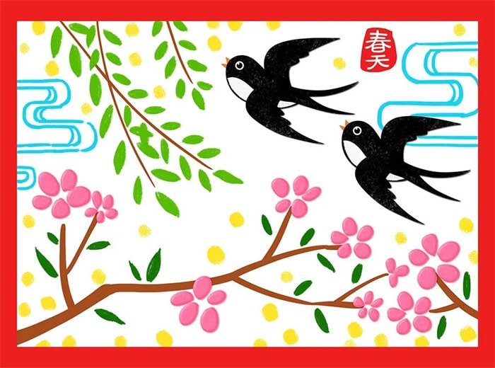 儿童春天的图片景色画《似曾相识燕归来》