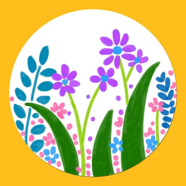 春天主题儿童画《花丛里的蜜蜂》