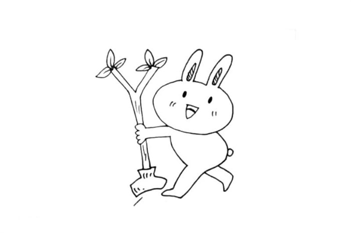 小兔子植树节简笔画