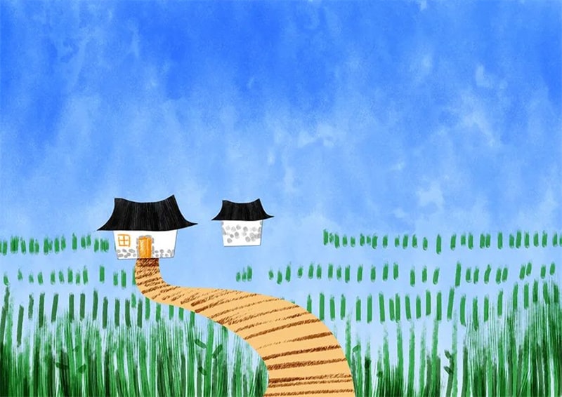 春天水粉风景画作品图片《油菜花》