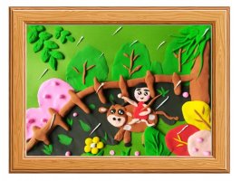 清明节橡皮泥手工作品《牧童遥指杏花村》