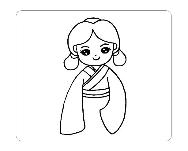 穿汉服的小女孩简笔画步骤图片