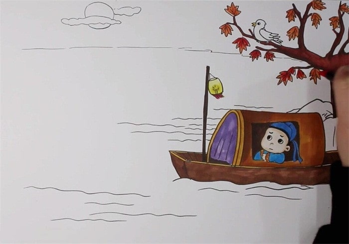 枫桥夜泊古诗配画