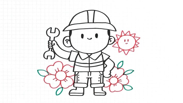 五一劳动节简笔画可爱的工人叔叔