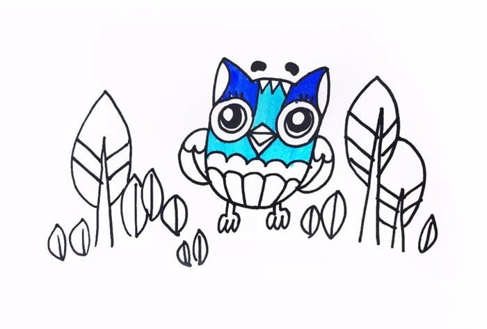 猫头鹰散步儿童简笔画教程