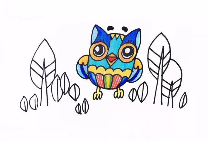 猫头鹰散步儿童简笔画教程
