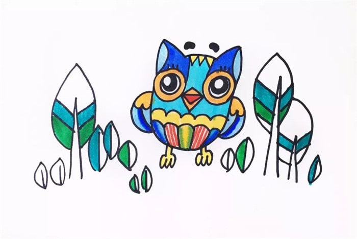 猫头鹰散步儿童简笔画教程