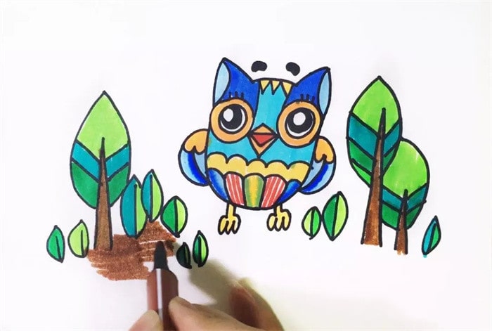 猫头鹰散步儿童简笔画教程