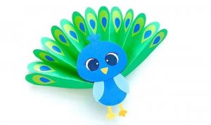 幼儿简单漂亮手工：剪纸拼贴立体孔雀