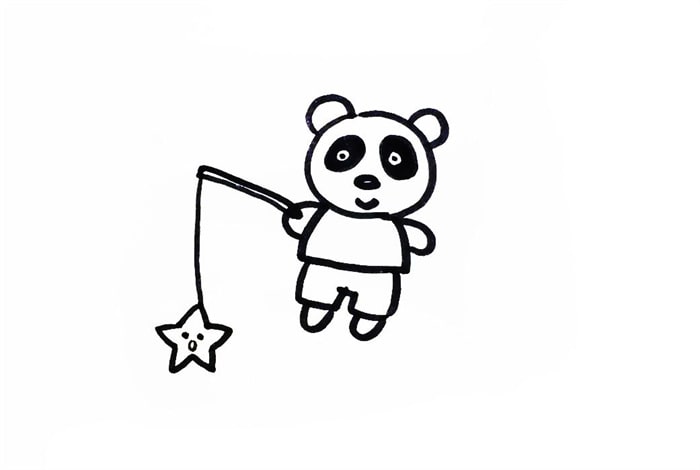 小熊猫钓星星儿童简笔画图片
