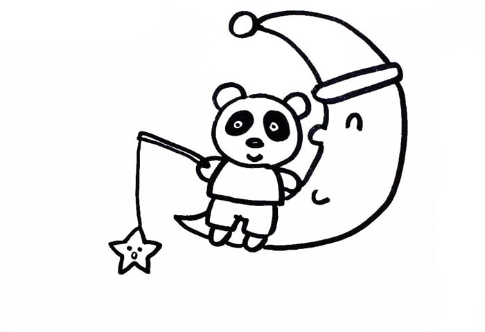 小熊猫钓星星儿童简笔画图片