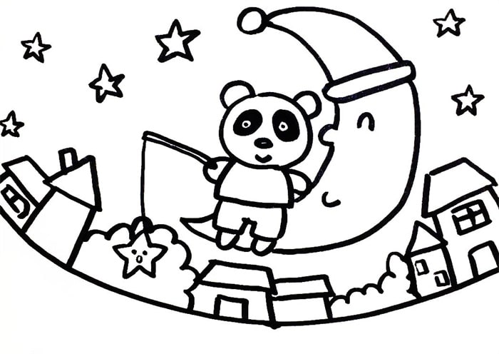 小熊猫钓星星儿童简笔画图片
