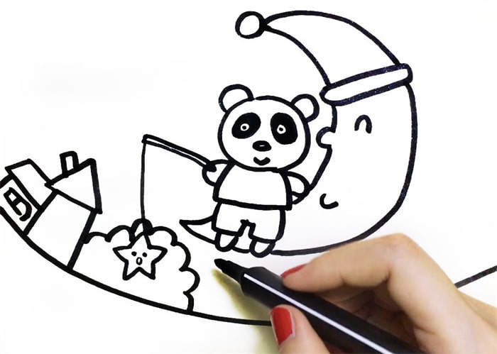小熊猫钓星星儿童简笔画图片