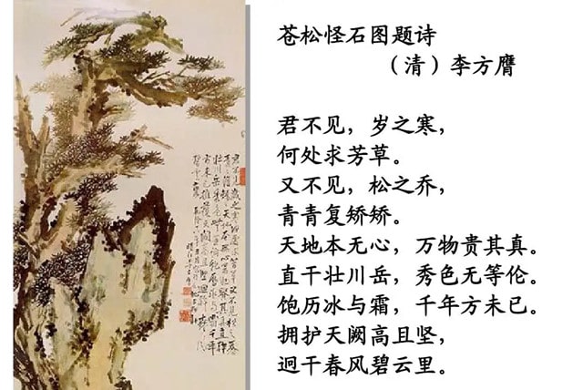 李方膺苍松怪石图题诗带拼音版