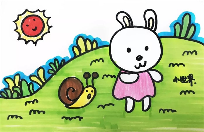 小白兔与小蜗牛儿童简笔画