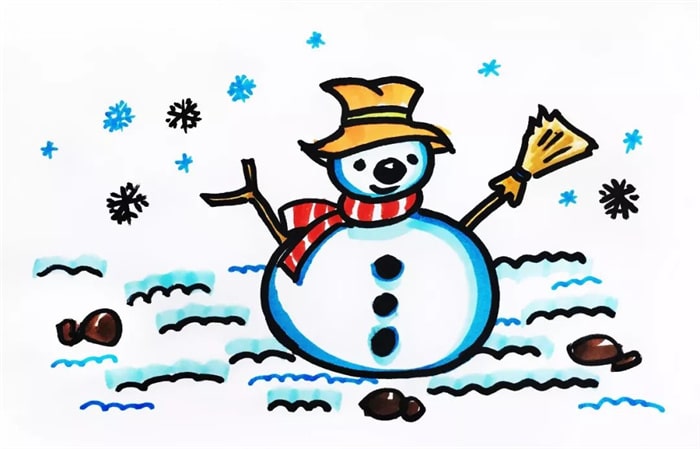 圆肚子小雪人儿童简笔画图片