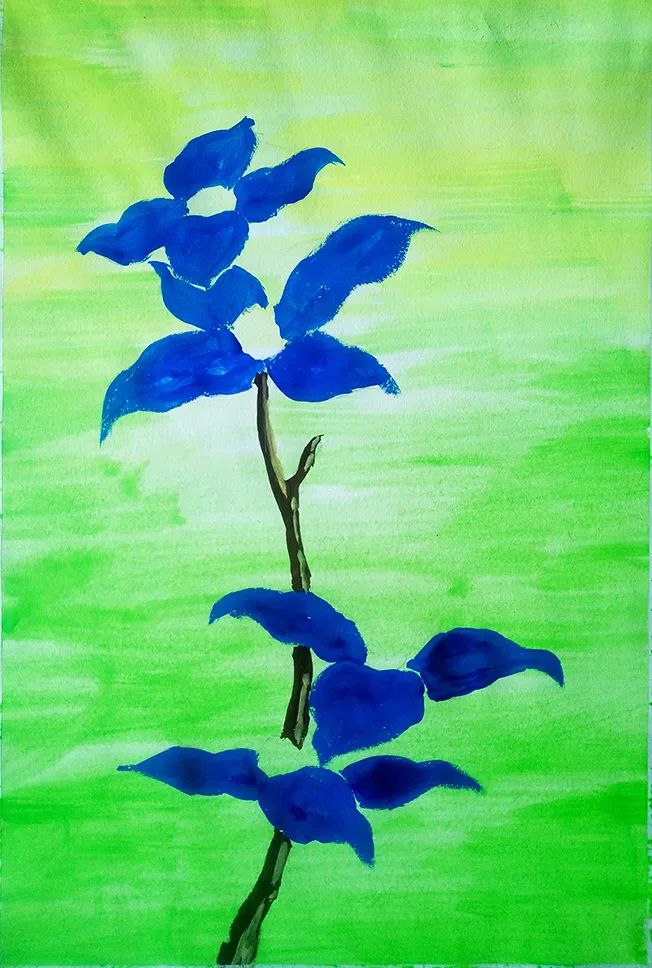 水粉画作品教程步骤《蓝色花朵》