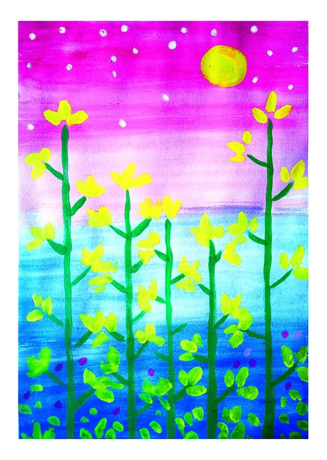 低幼年龄段水粉画作品教程《黄花地》