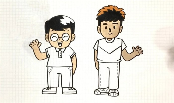 父亲节画两位可爱的爸爸简笔画