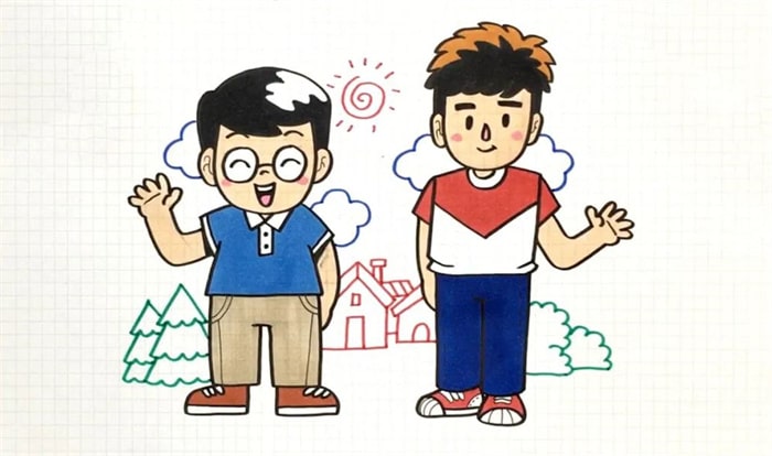 父亲节画两位可爱的爸爸简笔画