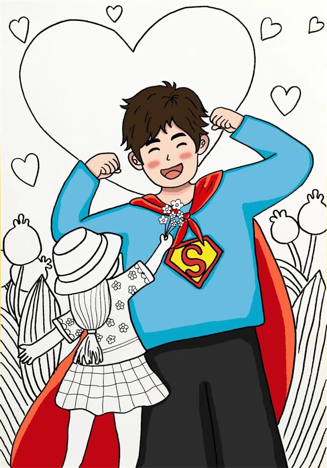 父亲节我爱我的超人爸爸儿童简笔画步骤