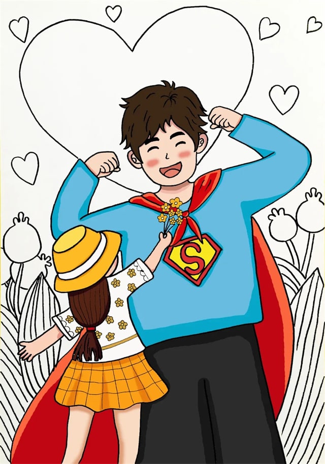 父亲节我爱我的超人爸爸儿童简笔画步骤