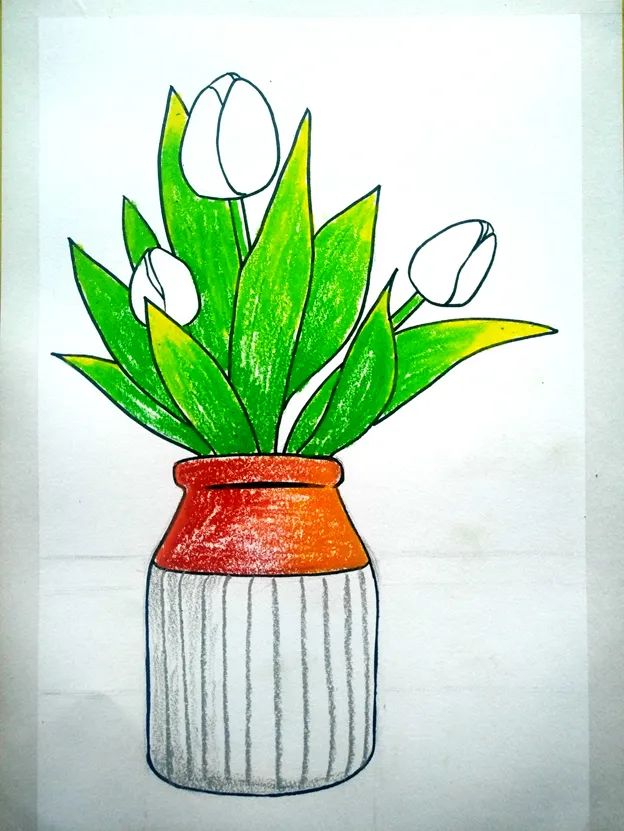 儿童水粉画花作品步骤《郁金香》