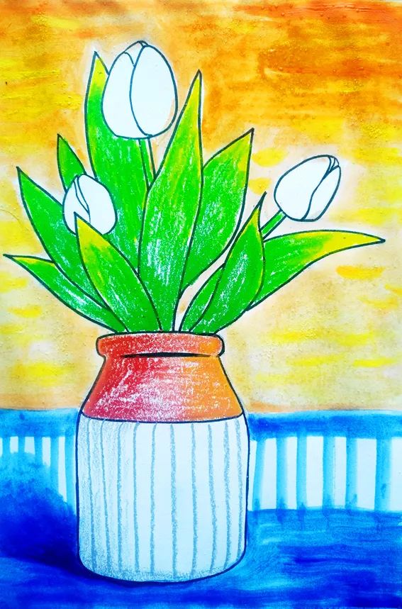 儿童水粉画花作品步骤《郁金香》