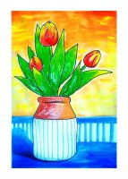 儿童水粉画花作品步骤《郁金香》