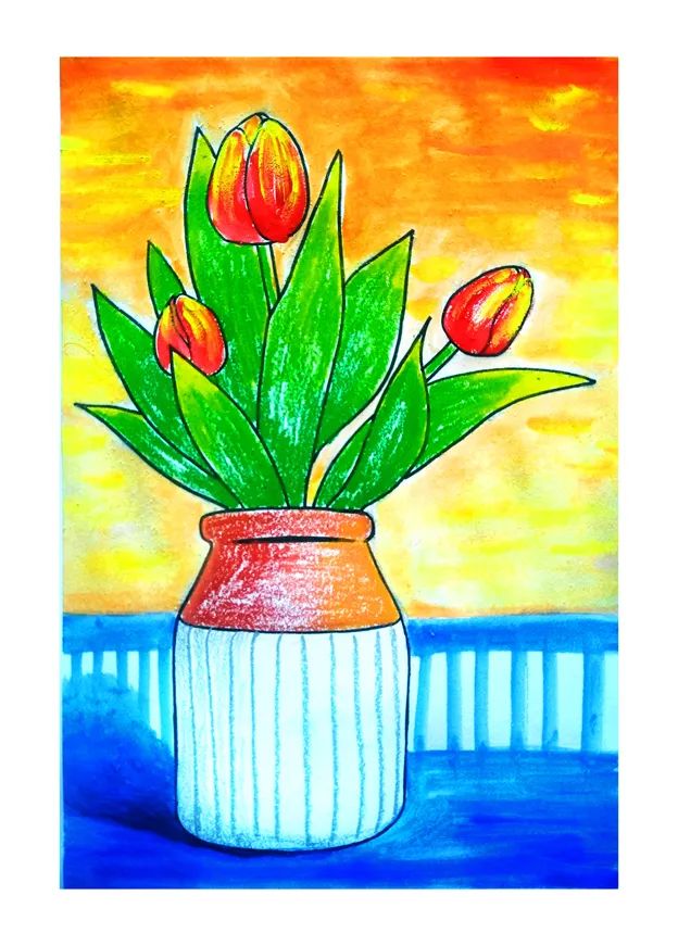 儿童水粉画花作品步骤《郁金香》