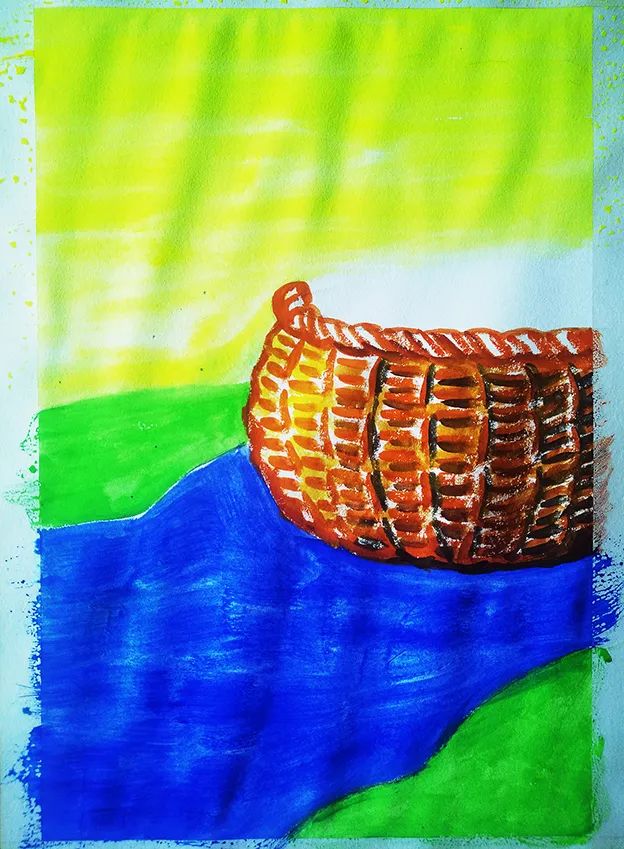 漂亮水粉画作品教程步骤《花篮》