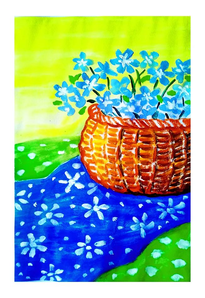漂亮水粉画作品教程步骤《花篮》