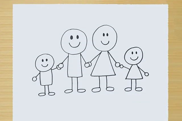 一家四口全家福简笔画图片教程简单