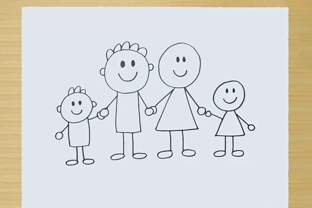 一家四口全家福简笔画图片教程简单